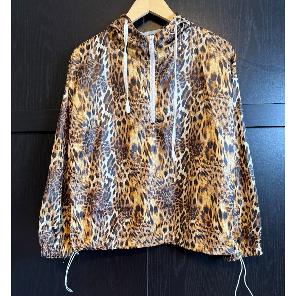 Sans Souci Lightweight 1/4 Zip Cheetah Print Hoodie Jacket Large Outerwear
